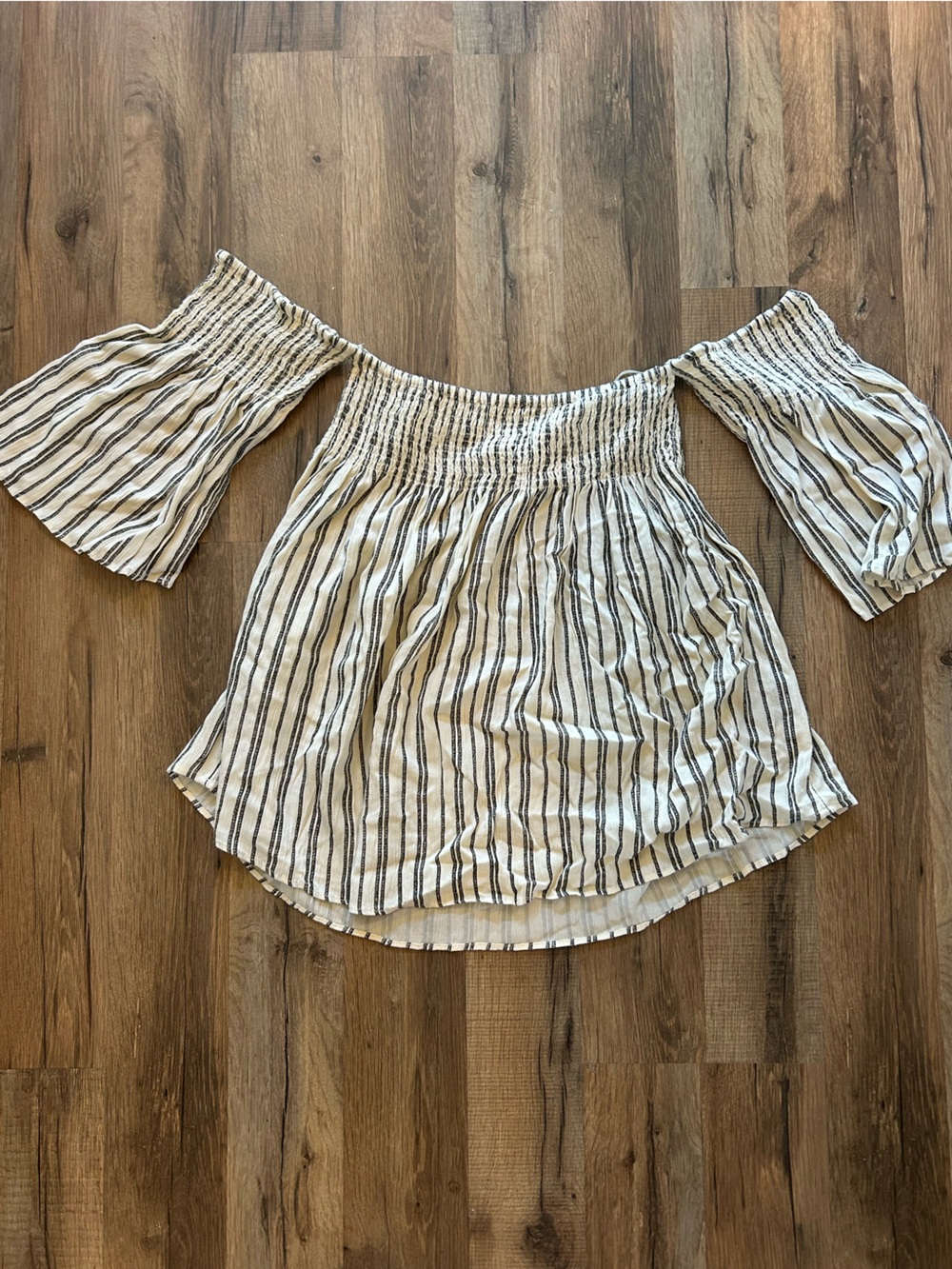 Billabong Cream and Black Striped Off-Shoulder Blouse